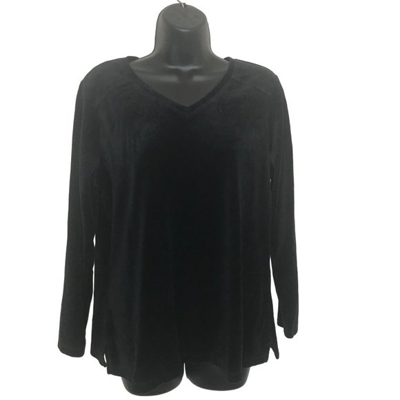 D&Co Active Black Velour Sweatshirt Size Small Petite Long Sleeve Pullover - Picture 1 of 6